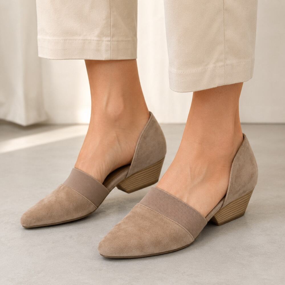 Eileen Fisher Hilly D’Orsay Wedge Pumps Tan Suede Mesh 8.5